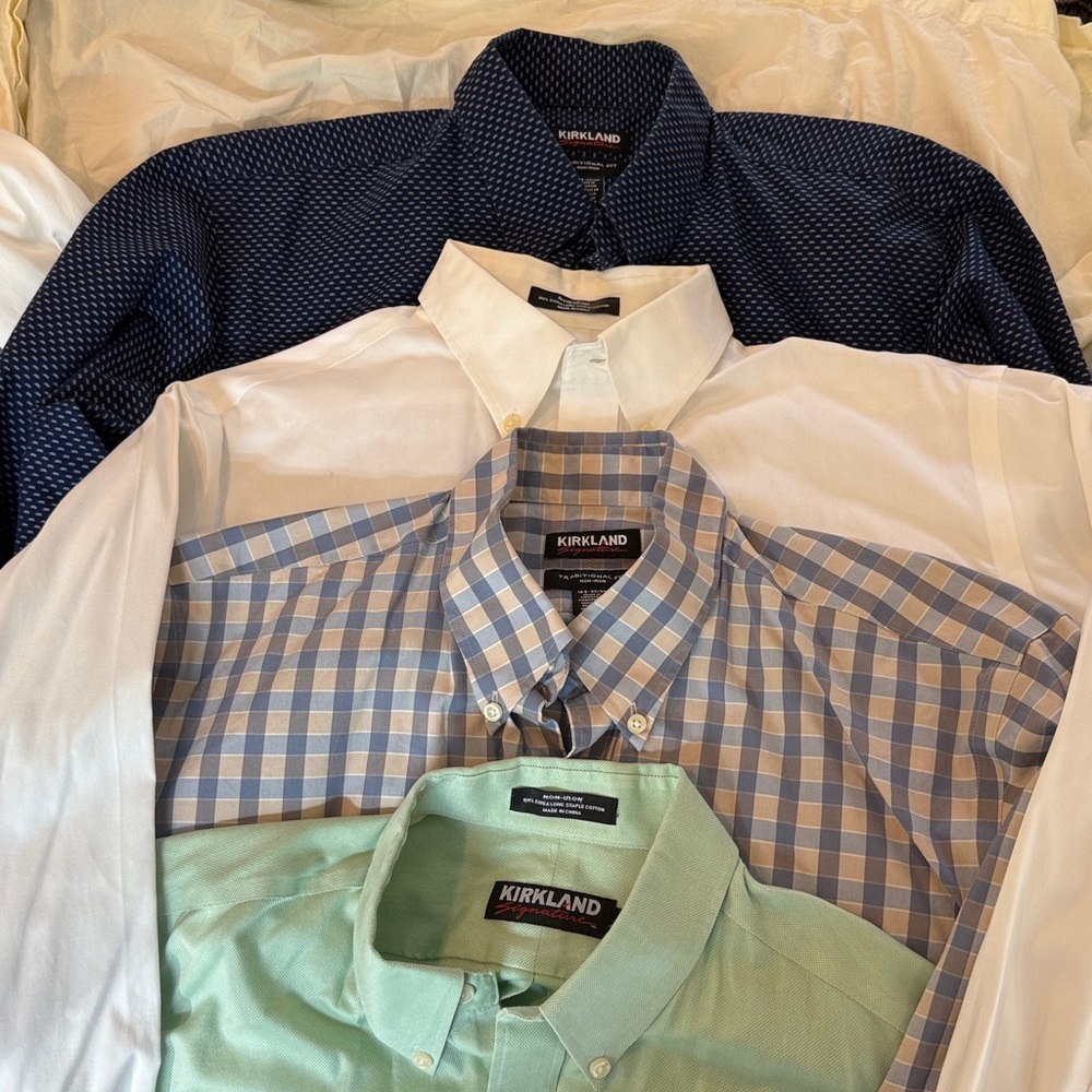 Kirkland Signature Men's Long-Sleeved Button Downs - Navy, White, Mint, Plaid